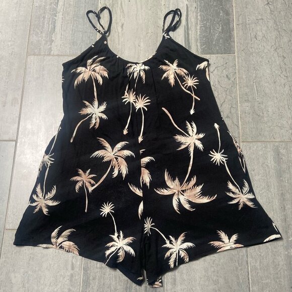 Z Supply Tiki Tropical Palm Tree Romper One Piece Lounge Jumpsuit Black Sz Large - Picture 5 of 10